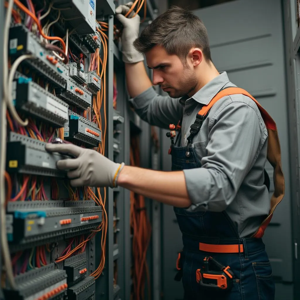 Técnico reparando una instalación eléctrica