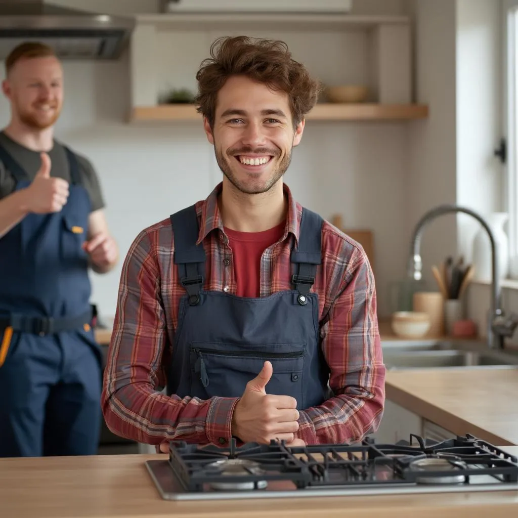Cliente sonriendo después de una reparación de plomería